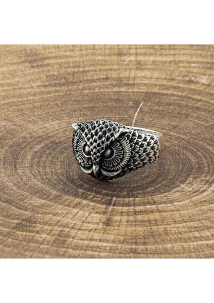 3D Baykuş Motifli Animals Seri Gümüş Erkek Yüzük
