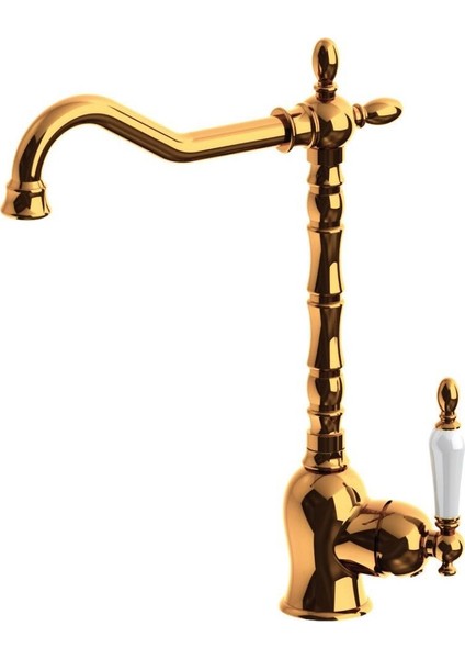 Retro Tek Gövde Eviye Bataryası Altın Pvd Porselen Kol MTE180-A