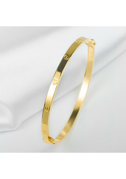 Vidalı Taşsız Kelepçe Altın Bilezik