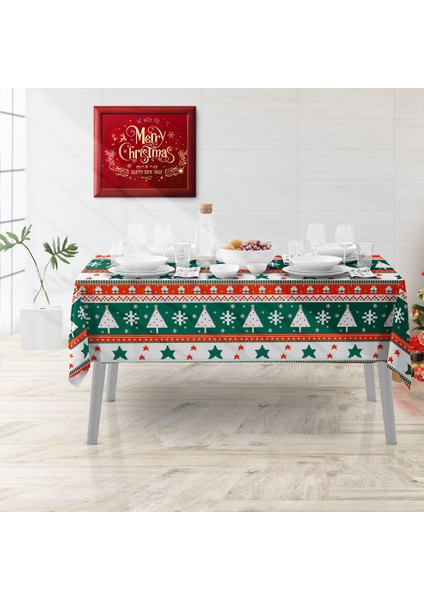 Yılbaşı Özel Tasarım Dijital Baskılı Masa Örtüsü 170 x 250 cm 6 Adet Peçete