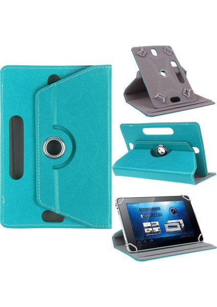 Lenovo Tab 2 A7-20F Tablet Kılıf Deri Standlı Dönerli Universal 7" Mavi