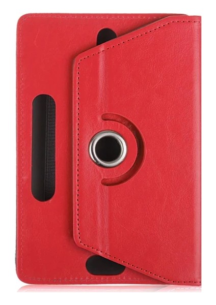 Alcatel Smart Tab 7 Tablet Kılıf Deri Standlı Dönerli Universal 7" Kırmızı