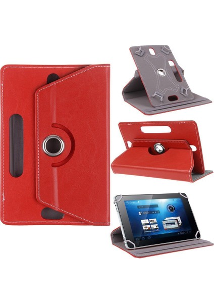 Alcatel A3 7" Kids Tablet Kılıf Deri Standlı Dönerli Universal 7" Kırmızı
