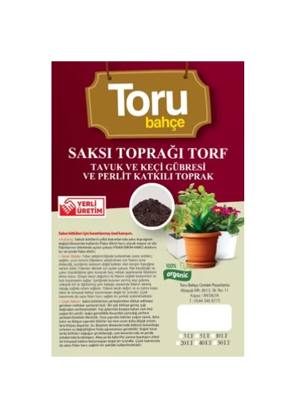 Ahşap Sepeti Saksı ve Bahçe Toprağı Torf Tavuk Keçi Gübreli ve Perlit Katkılı Toprak 20  Lt