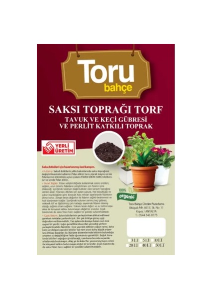 Ahşap Sepeti Saksı ve Bahçe Toprağı Torf Tavuk Keçi Gübreli ve Perlit Katkılı Toprak 10 Lt