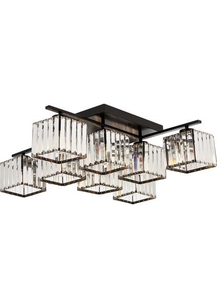 AV-60230-8BSY Siyah Boyalı Modern Avize E27 Metal Kristal 80cm