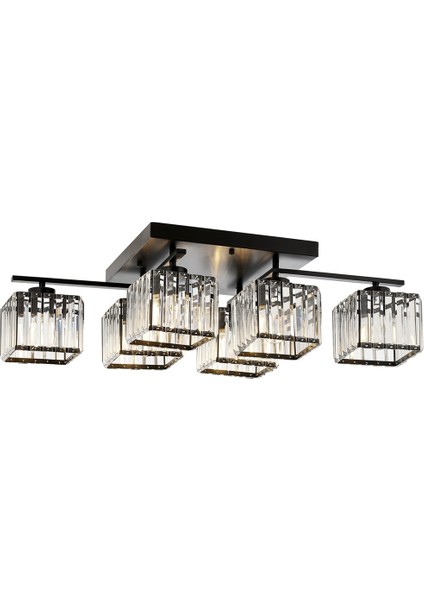 AV-60230-6BSY Siyah Boyalı Modern Avize E27 Metal Kristal 80x40cm