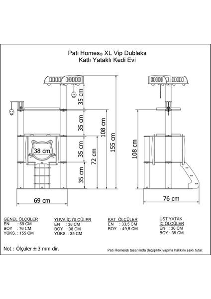 Pati Homes Xl Vip Dubleks Katlı Kedi Evi