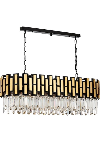 AV-60198-BSY100X35 Eskitme/Siyah Boyalı Modern Avize E14 Metal Cam Kristal 100x35cm
