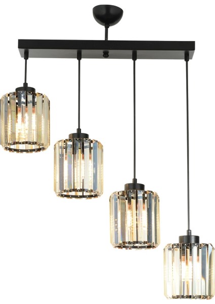 AV-65230-4Y-BSY Siyah Boyalı Modern Avize E27 Metal Kristal 64x15cm