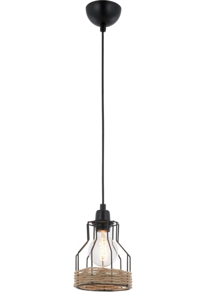 AV-1584-1K-BSY Siyah Boyalı Modern Avize E27 Metal Jüt Halat 15cm