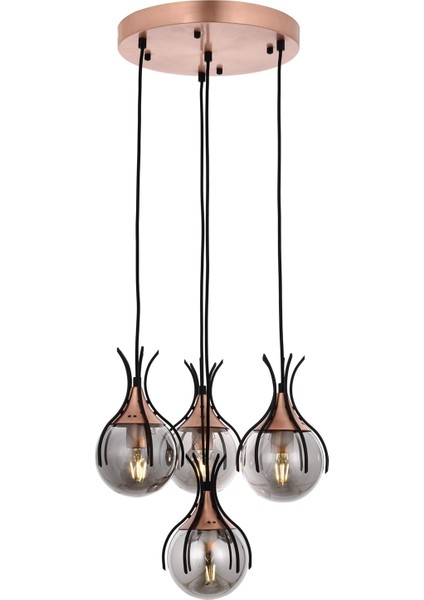 AV-60161-4T-BSY Siyah Boyalı Modern Avize E27 Metal Cam 40cm