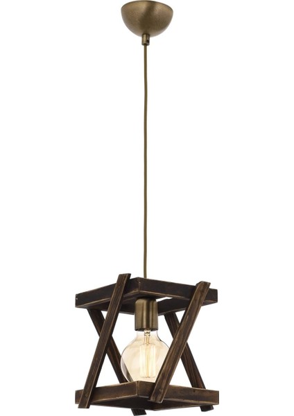 AV-60158-1E Eskitme Kaplama Modern Avize E27 Ahşap Metal 18 cm