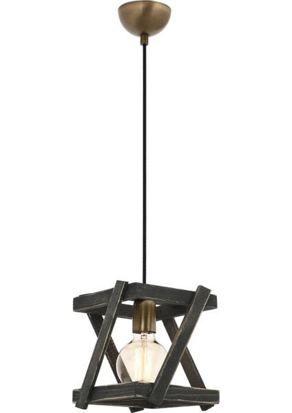 AV-60158-1G Eskitme/Gri Kaplama Modern Avize E27 Ahşap Metal 18 cm