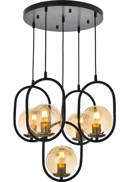 AV-60180-5T-BSY Siyah Boyalı Modern Avize E27 Metal Cam 40cm fiyatları