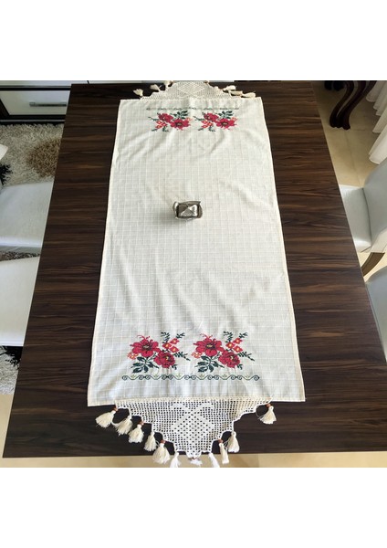 Kanaviçe Runner- Buzdolabı Örtüsü Bordo