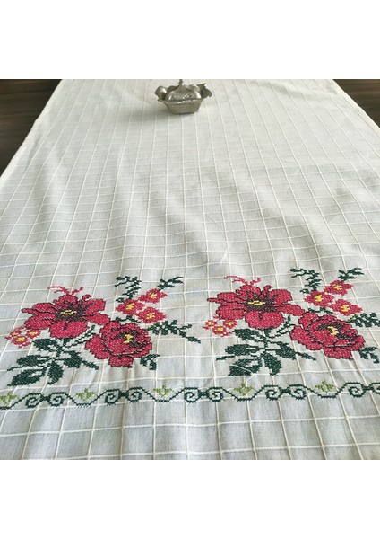 Kanaviçe Runner- Buzdolabı Örtüsü Bordo