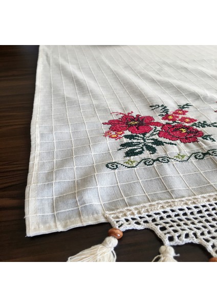 Kanaviçe Runner- Buzdolabı Örtüsü Bordo