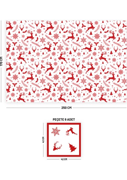 Yılbaşı Özel Tasarım Dijital Baskılı 170 x 250 cm Masa Örtüsü & 6 Adet Peçete