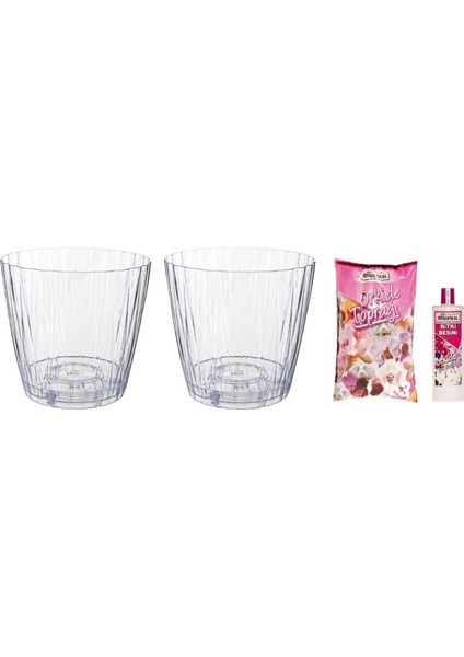 2 Adet 1.6 lt Elmas Saksı1 Tane Orkide Toprağı ve Bitki Besini