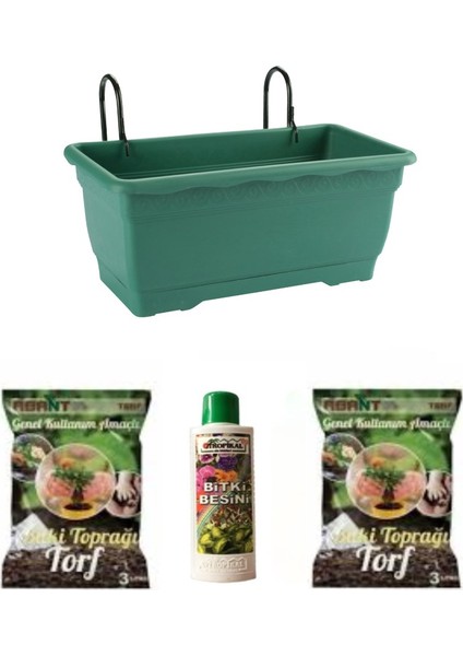 1 Adet 4,5 lt Metal Askılı Balkon Saksı 2 Toprak 225 ml Besini