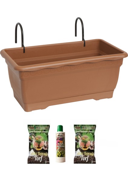 1 Adet 4,5 lt Metal Askılı Balkon Saksı 2 Toprak 225 ml Besini