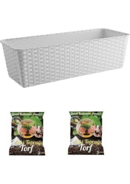 1 Adet 9.8 lt Rattan Balkon Saksı 2 Adet Toprak