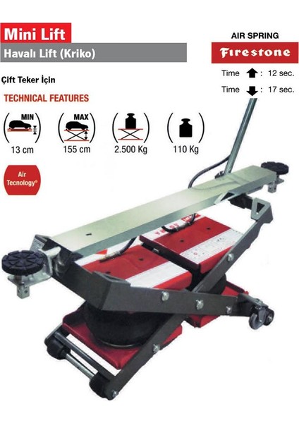 Astra Mini Lift Havalı / Pnömatik Arabalı Kriko 2.5 Ton 2500 kg