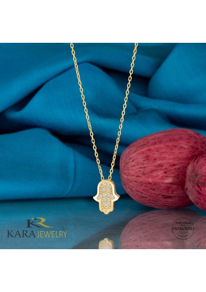 Gümüş Kolye Swarovskı Taşlı Fatmanın Eli Temalı Altın Kaplama Kadın Kolye fiyatları