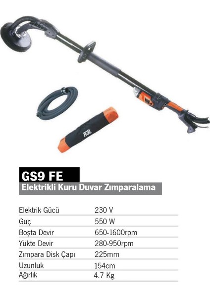 Agp GS9FE Elektrikli Kuru Duvar Zımparalama (225 Mm)