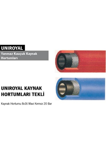 (100 Metre) Unıroyal Yanmaz Kauçuk Kaynak Hortumları (Tekli)