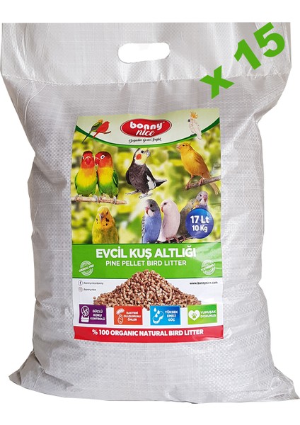 Bonny Nice Kuş Kumu Kanarya Muhabbet Papağan Bülbül Kafes Altlığı 10 kg 17 L x 15 Paket