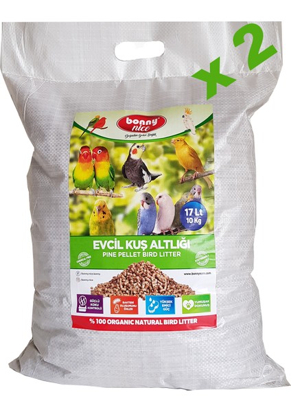 Bonny Nice Kuş Kumu Kanarya Muhabbet Papağan Bülbül Kafes Altlığı 10 kg 17 L x 2 Paket