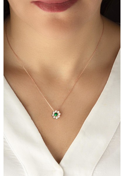 Yuvarlak Zümrütlü Kolye - Rose