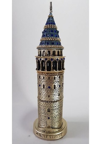 Galata Kulesi Biblo Altın Lacivert Taşlı Orta 29CM