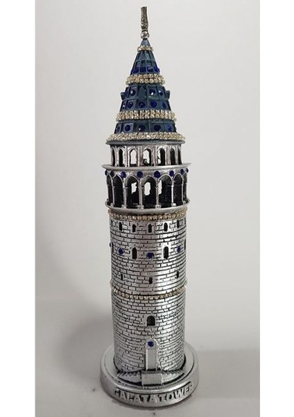 Galata Kulesi Biblo Gümüş Lacivert Taşlı Orta 29CM