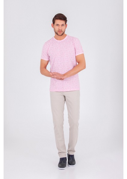 Erkek Pembe Baskılı Regular T-shirt
