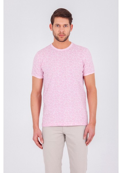 Erkek Pembe Baskılı Regular T-shirt