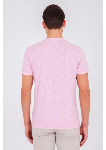 Erkek Pembe Baskılı Regular T-shirt