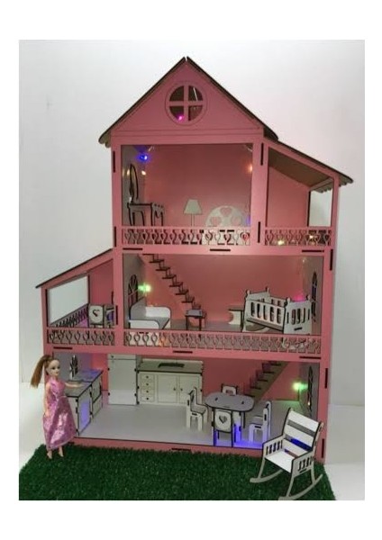 Işıklı ve Bahçeli Ahşap Barbie Oyun Evi Bebek modelleri