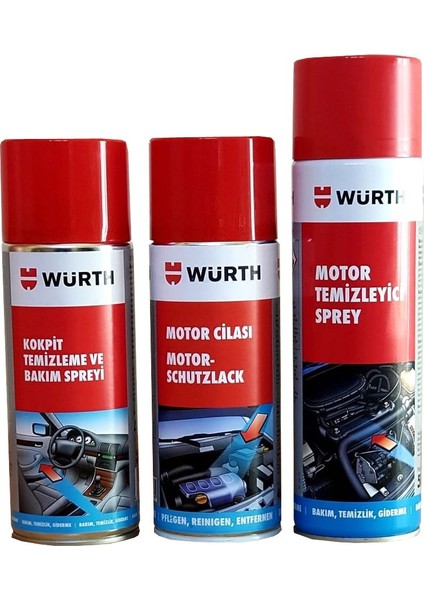 Motor Temizleme 500 ml + Kokpit Temizleme 400 ml + Motor Cila