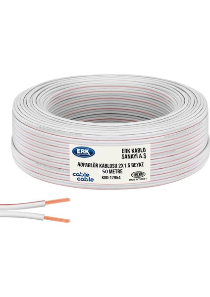 Cable Cable 50 Metre Hoparlör Elektrik ve Ses Kablosu Kordon 2x1.5 Beyaz