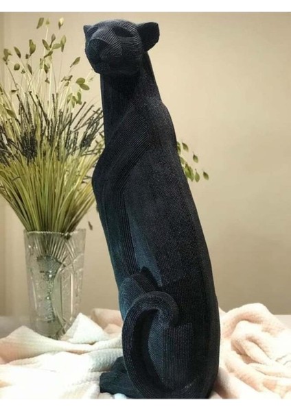 Polyester 67 cm Dekoratif Büyük Puma Obje Siyah PUMA-02S