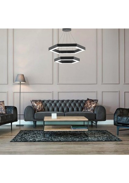 Hegza Lighting Hexagon Piramit ( Siyah Kasa, Gün Işığı ) Ledli Modern Avize