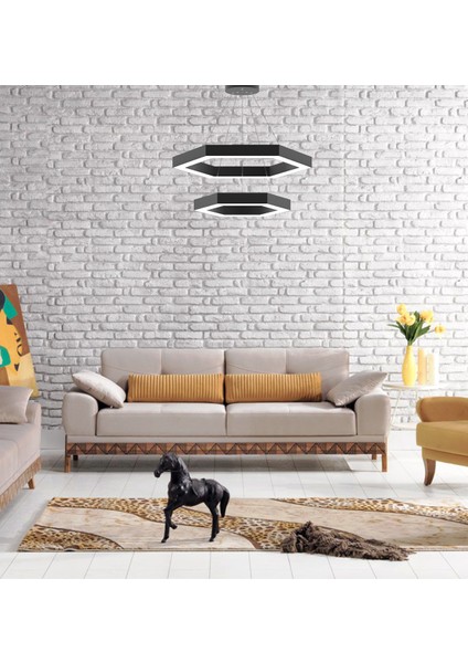 Hegza Lighting Hexagon Piramit ( Siyah Kasa, Sarı Işık ) Ledli Modern Avize