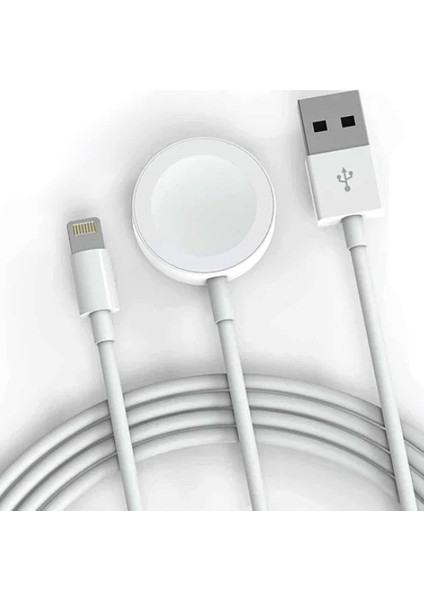 Apple Watch Uyumlu + Lightning 2in1 Masaüstü Manyetik Şarj Kablosu 1.2m