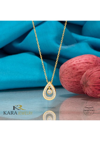 Gümüş Kolye Swarovskı Taşlı Orta Taşı Sallantılı Damla Temalı Altın Kaplama Kadın Kolye fiyatları