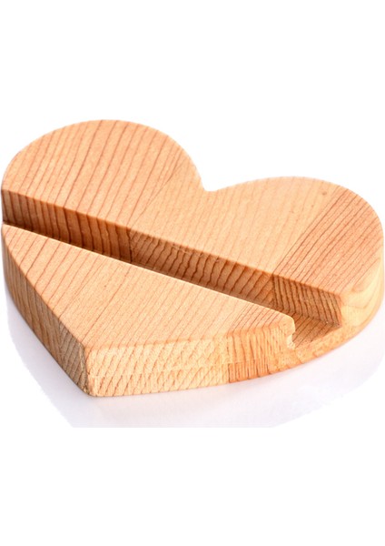 Kalp Ahşap Cep Telefonu Standı Açık Kahverengi