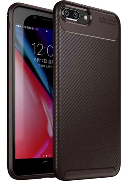 Apple iPhone 8 Karbon Desenli Negro Silikon Kılıf Kahverengi