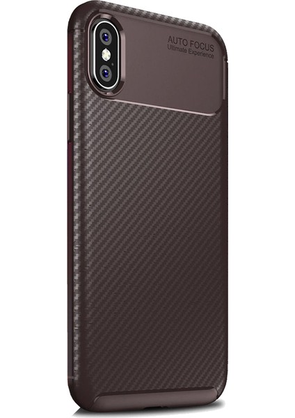 Apple iPhone x Karbon Desenli Negro Silikon Kılıf Kahverengi
